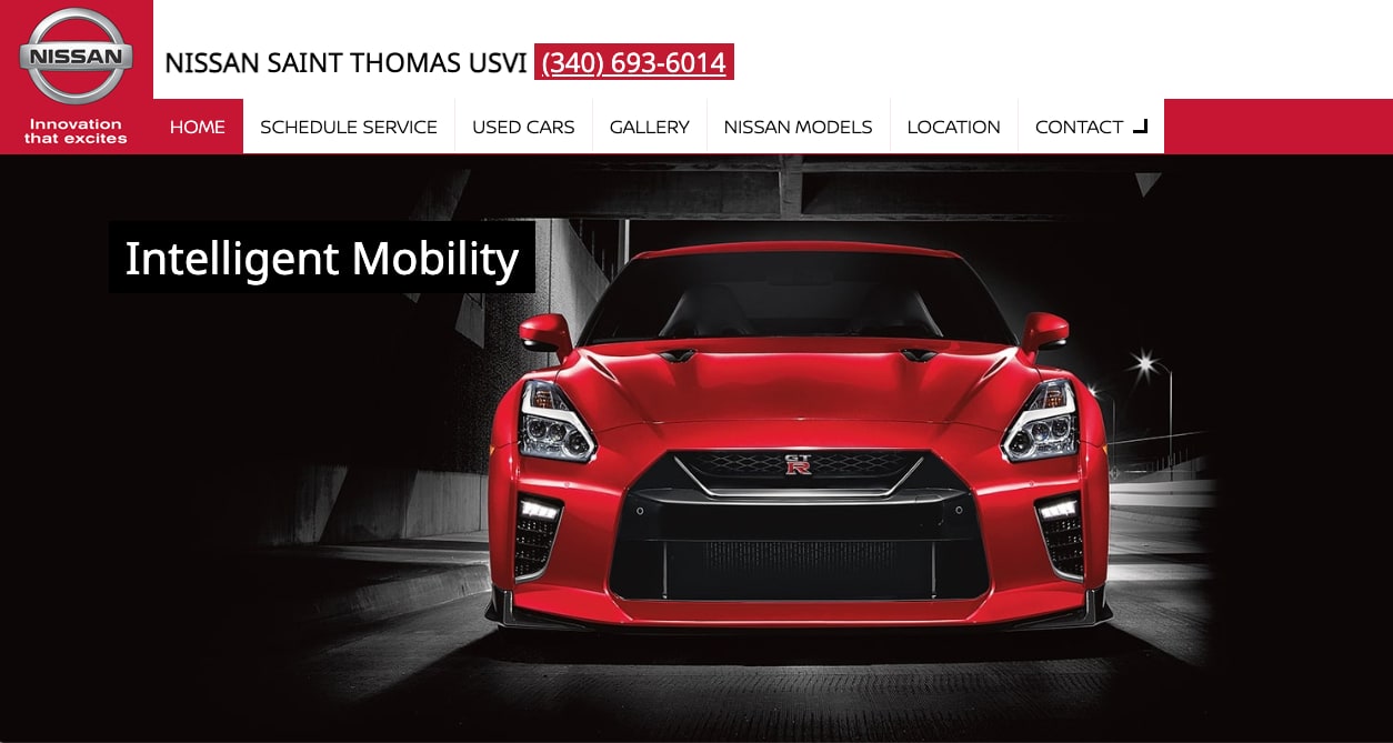 Website of Nissan dealership in Saint Thomas Virgin Islands done by gandor.tv